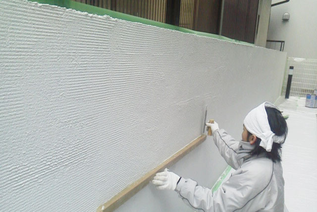 コンクリート打放し風によるブロック塀の塗替え